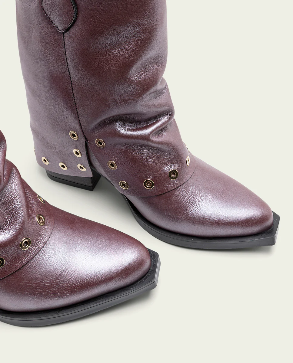 BOTAS COWBOY DE PIEL BURDEOS METALIZADO FLORENCE - Image 4