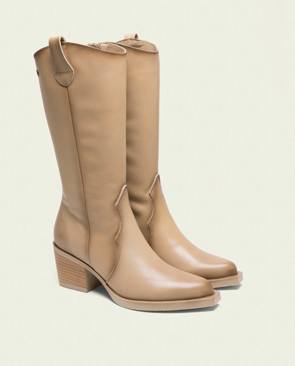 BOTAS COWBOY DE PIEL CAMEL CON CREMALLERA HELGA - Image 2
