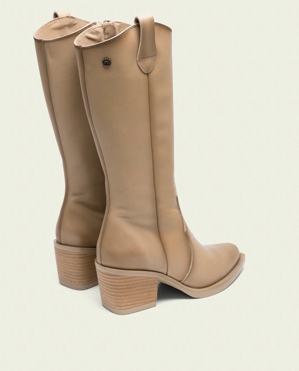 BOTAS COWBOY DE PIEL CAMEL CON CREMALLERA HELGA - Image 3