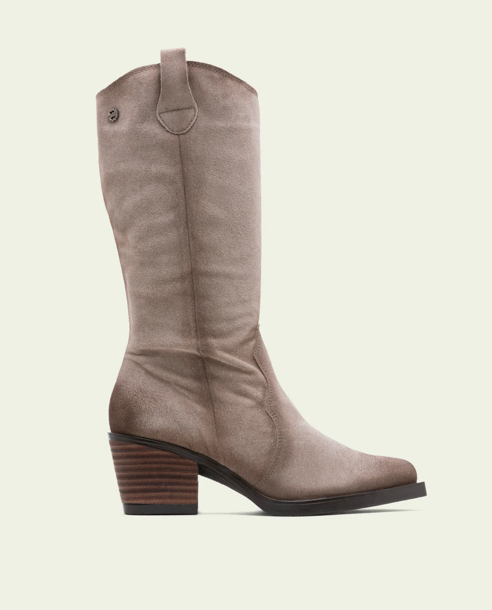 BOTAS COWBOY DE PIEL TAUPE CON CREMALLERA HELGA