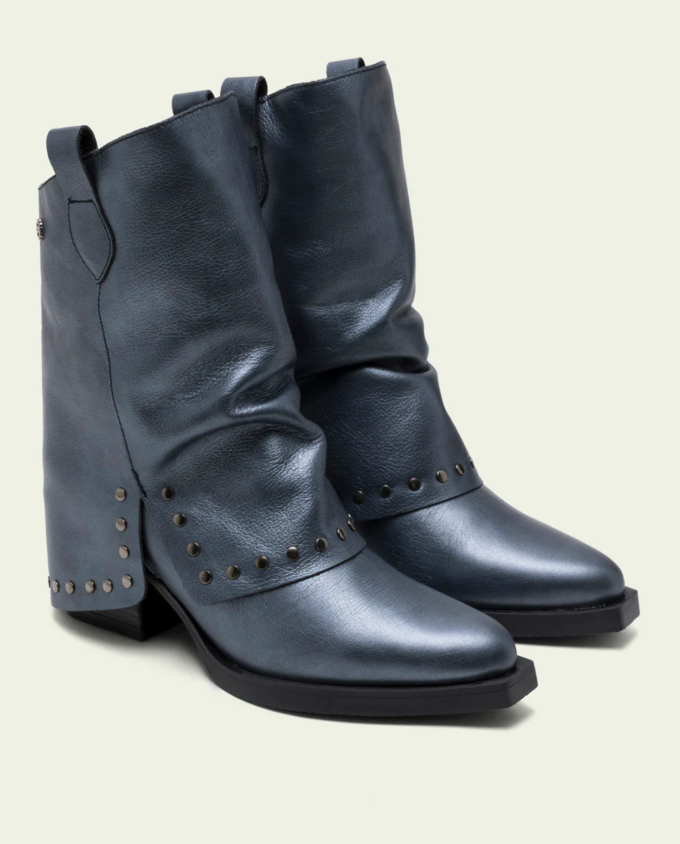 BOTAS DOBLE FAZ DE PIEL PLOMO CON TACHUELAS FAITH - Image 2