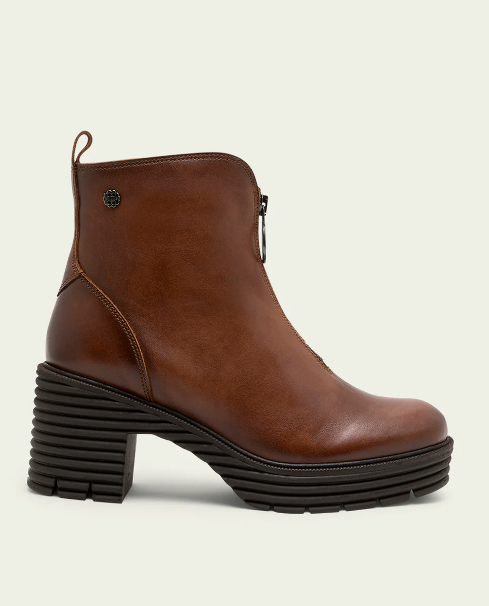 BOTINES DE PIEL CON CREMALLERA CUERO MILA