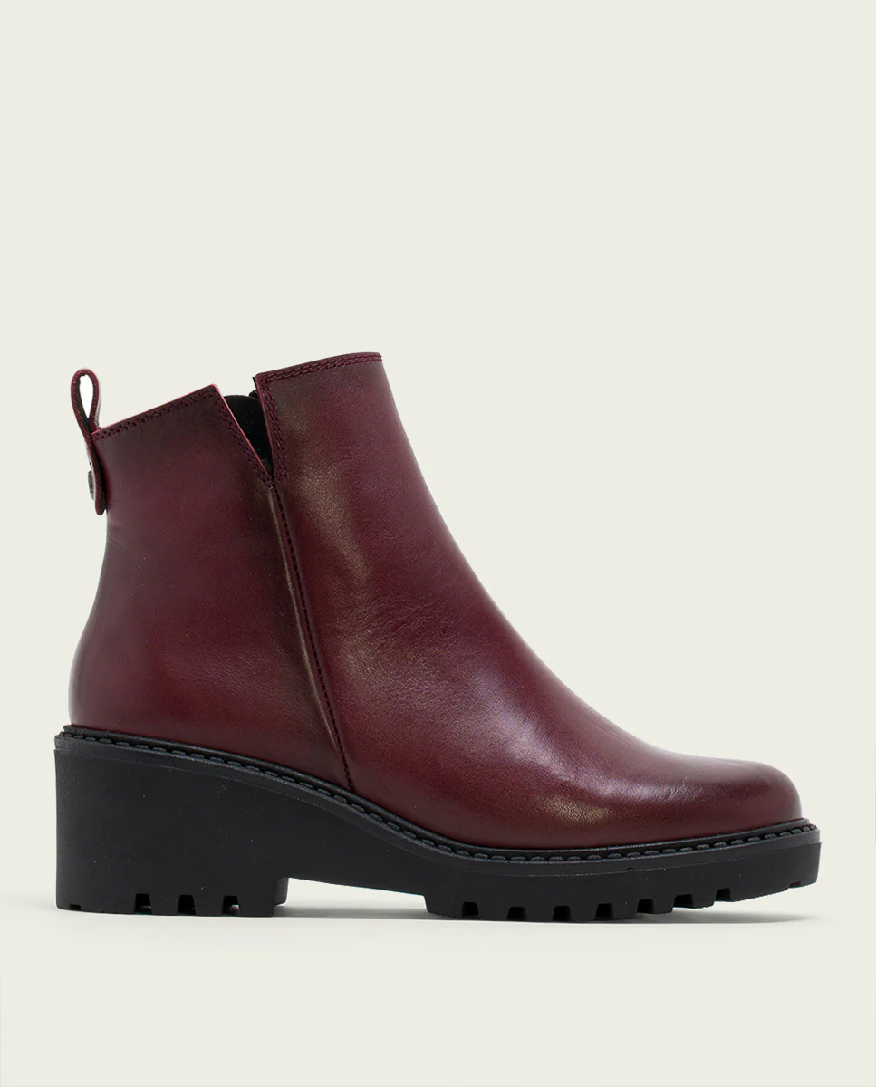 BOTINES DE PIEL CON CUÑA Y CREMALLERA BURDEOS ELENA