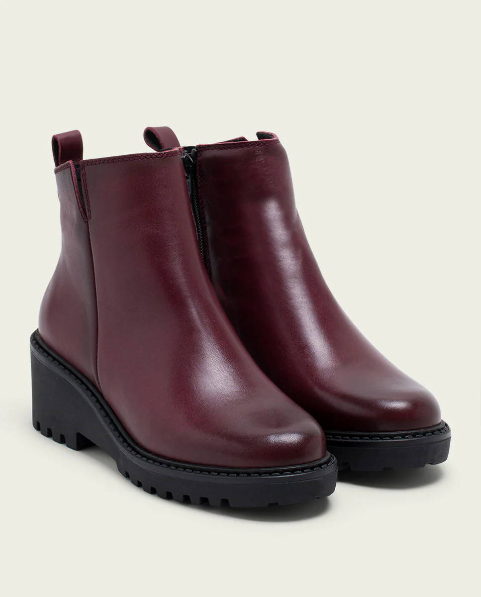BOTINES DE PIEL CON CUÑA Y CREMALLERA BURDEOS ELENA - Image 2