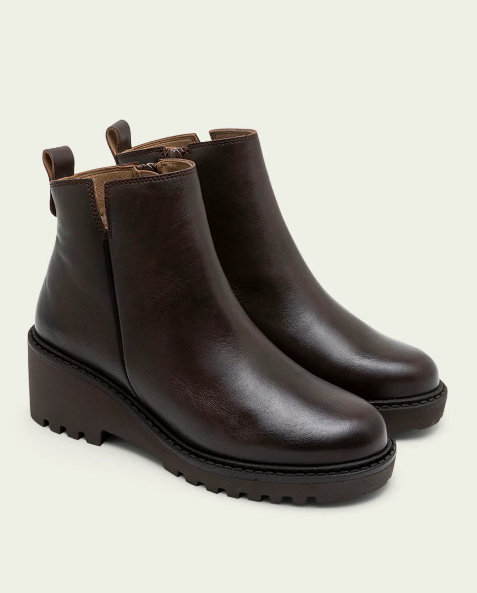BOTINES DE PIEL CON CUÑA Y CREMALLERA MOKA ELENA - Image 3