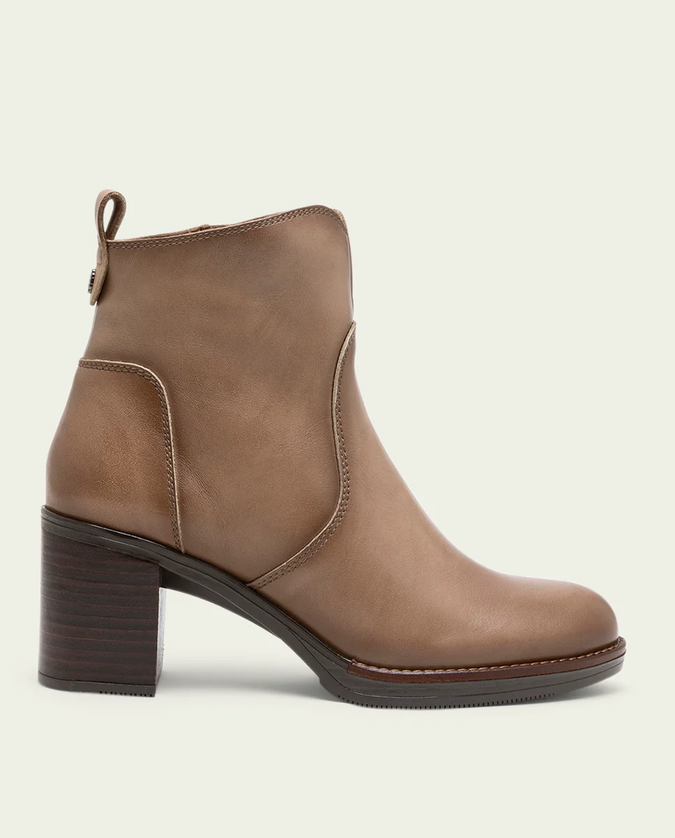 BOTINES DE PIEL DE TACÓN TAUPE RAQUEL