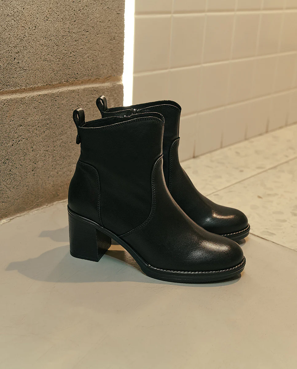 BOTINES DE PIEL DE TACÓN NEGRO RAQUEL