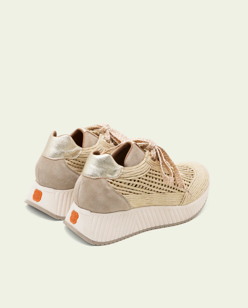DEPORTIVA CALADA DE PIEL Y TEXTIL INÉS ARENA ORO - Image 4
